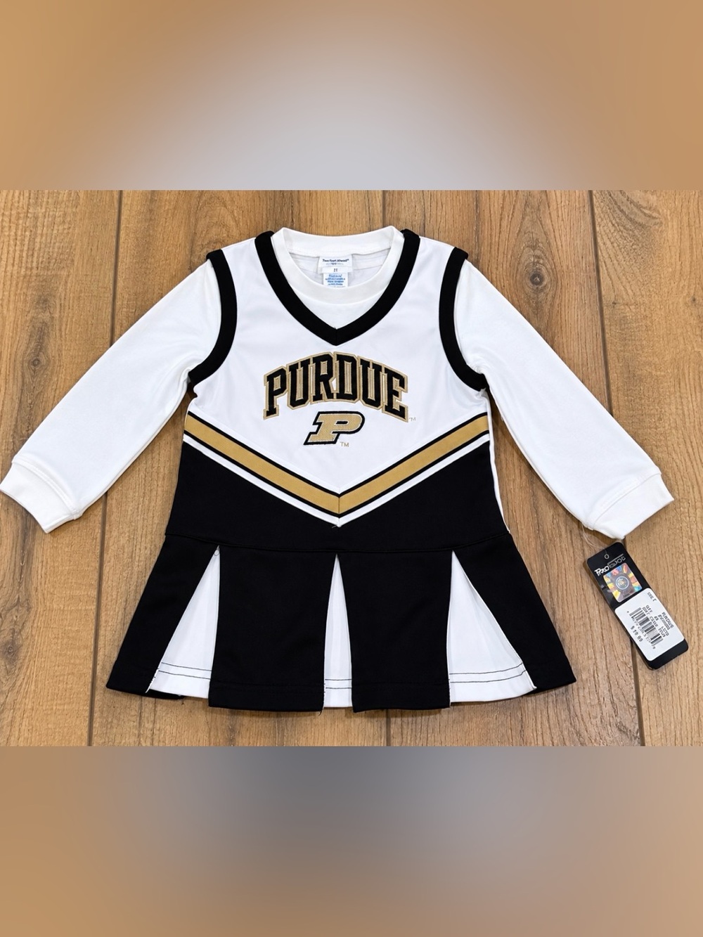 Purdue Girls' Long Sleeve Cheer Top - White & Black with Gold Logo